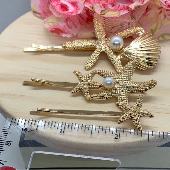 Silver Set of Three Starfish Hair Clips - Picture 5 of 5
